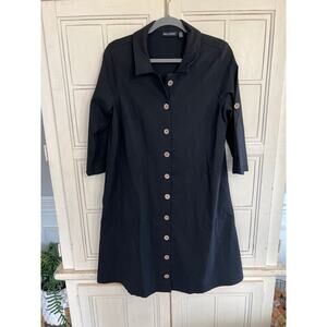 Nina Leonard size medium black midi shirt dress with pockets